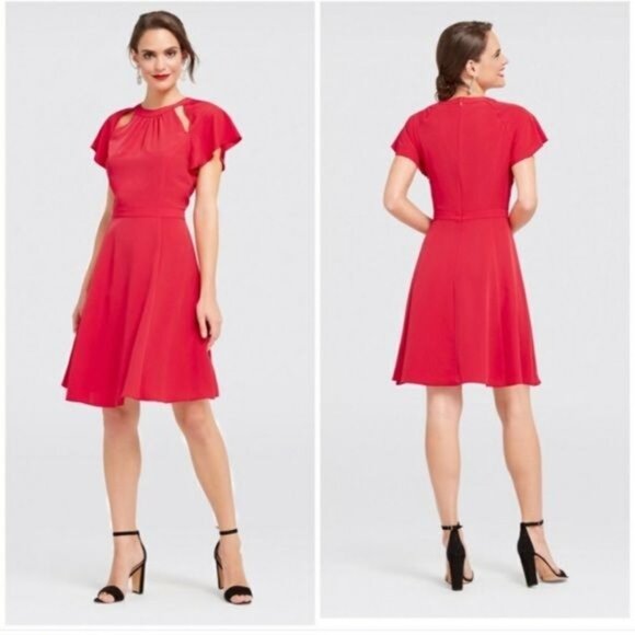 Draper James Solid Flutter Sleeve Dress in Red Size S - Picture 1 of 9